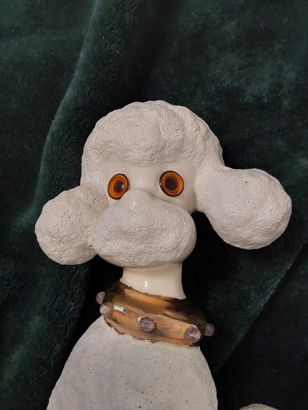 Vintage 1950s Ceramic Poodle Figurine 11 Inch Dog Statue, Rhinestone Collar, Mid - Picture 7 of 16
